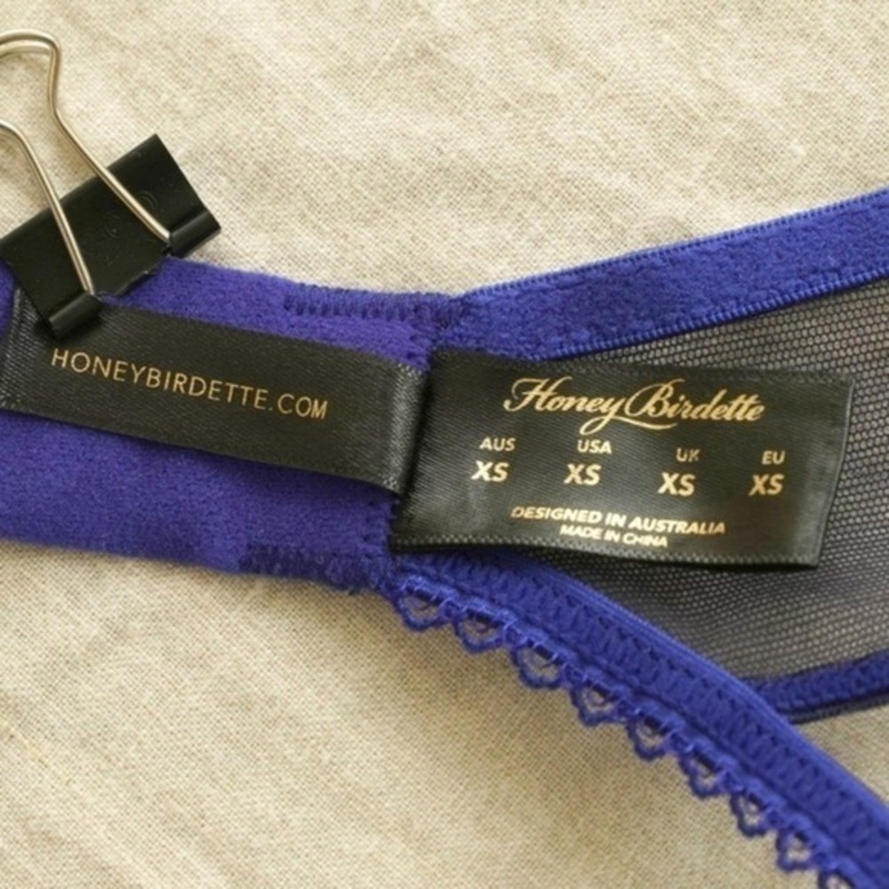 Honey Birdette Roisin Blue 4 pc set Bra 34D Garter Thong & Panty XS Blue Purple - Picture 14 of 16